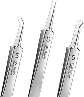 Professional Facial Blackhead Remover Tweezers,3Pcs Precision Pimple Popper Tool Kit for Whitehead Ance Blemishs Comedones Stainless Steel Makeup Tool - Glossy