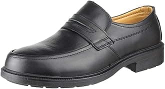 Mens Safety Shoes Black Leather Steel Toe Cap Slip On Lightweight Work Office