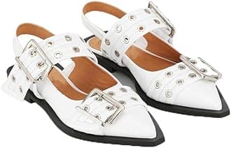 Aimery Women Buckle Ballet Flats Pointed Toe Slingback Wide Flat Casual Comfortable Ballerina Block Heel Shoes