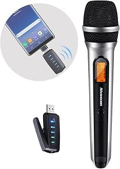 Alvoxcon USB Wireless Microphone, UHF Dynamic mic for Android, PC Computer, Laptop, PA, Podcasting, Vlogging, YouTube, Vocal Recording, Gaming, Singing Practice (System with USB Receiver)