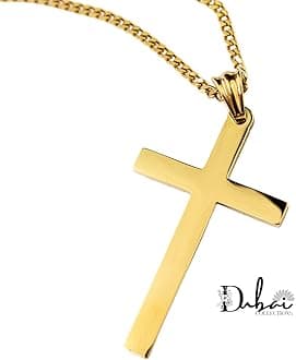 24K Gold Cross Necklace for Men Pendant Solid Plated Clasp Women, Thin for Charms Miami Cuban Link Diamond Cut