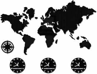 The Geeky Days World Map Large Wall Clock Personalized City Time Zone Battery Operated Silent Non Ticking Wall Watch Office Geographic Wall Art Decor (Custom Design)