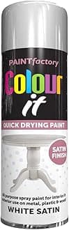 2 x All Purpose White Satin Aerosol Spray Paint 250ml Quick Drying Spray,Fast Dry and Excellent Coverage for Wood, Metal, Plastic and more