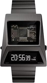 BENLYDESIGN Retro Digital Watch for Men, Vintage 1970s OLED Display Digital Watch Lift-to-Wake Screen Unique Cyberpunk Stainless Steel Band Minimalist Men's Wristwatch S3000-C