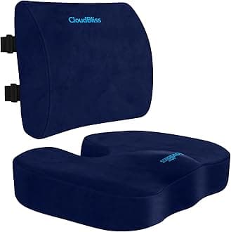 CloudBliss Seat Cushion,Office Chair Cushion,Car Seat Cushion,Lumbar Support Pillow for Office Chair,Back Support Memory Foam Pillow Coccyx Cushion for Tailbone Pain,Sciatica & Back Pain Relief -Blue