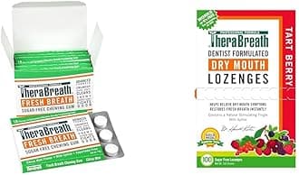 Chewing Gum with ZINC Citrus Mint 10 Count Pack of 6 & Dry Mouth Lozenges with ZINC Tart Berry 100 Lozenges