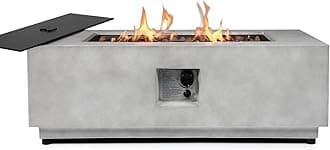 1 Pieces 42-Inch Outdoor Propane Fire Pit Table - 50,000 BTU, CSA-Certified Concrete Rectangle Firepits | Integrated Ignition, Steel Lid, Lava Rocks & Rain Cover Included