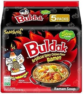 Samyang Buldak Hot Spicy Chicken Ramen Noodle Korean Stir-Fried Ramen, Original Stew Type, Pack of 5