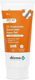 The Derma Co 1% Hyaluronic Sunscreen Aqua Gel with SPF 50 & PA++++ | Broad Spectrum UVA/B & Blue Light Protection | Suits Oily to Normal Skin | 2.82 Oz/80 g