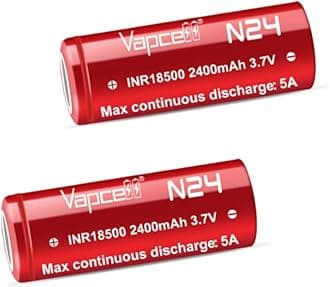 N24 18500 3.7V 2400mah 5A Flat Top Rechargeable Batteries (Pack of 2)