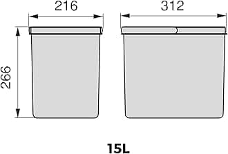 Emuca - Kitchen Drawer Container with Odour Proof Lid, H 266 mm (2 x 15 L), Plastic, Anthracite Grey