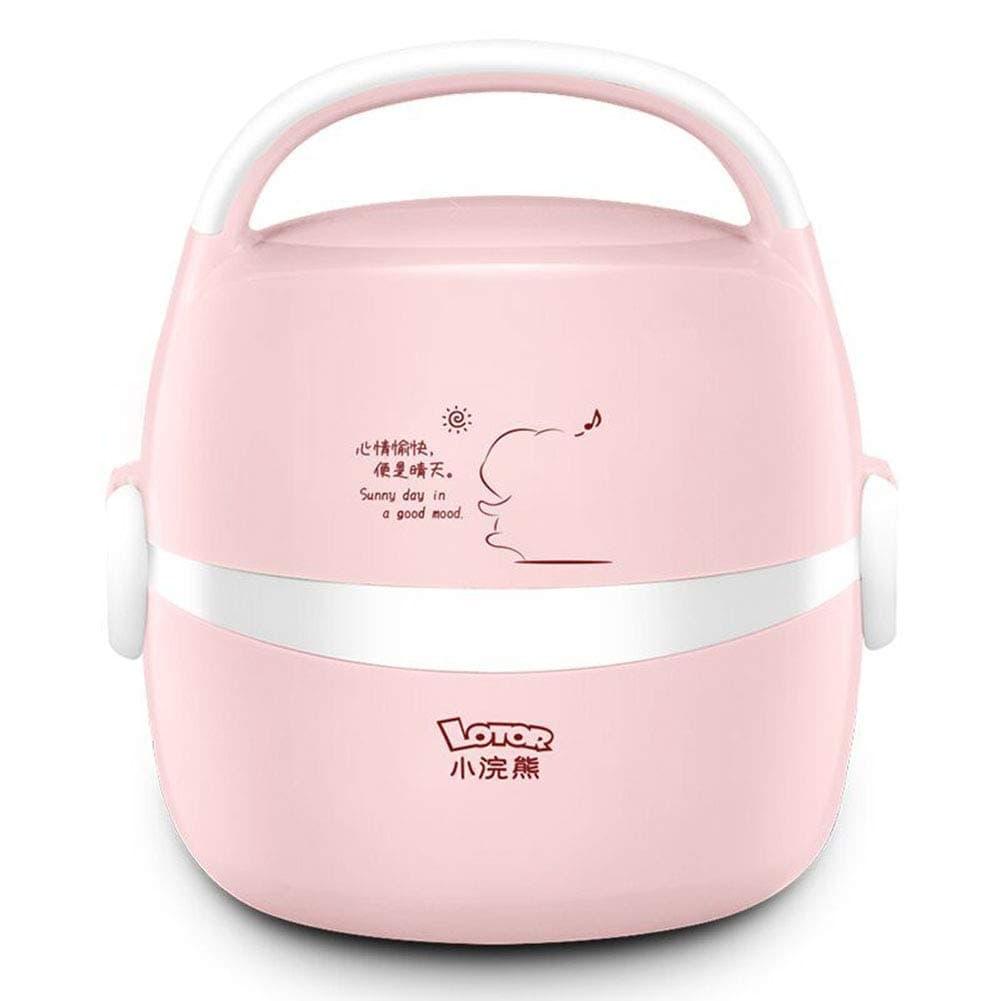 Mini Electric Cooker Multi-Function Portable Rice Cooker Steamer Slow 1.3L Stainless Steel Liner Heating Box(Pink)