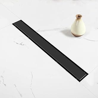 Elefloom Linear Shower Drain, 32 inch Black Drain with Tile Insert 2-in-1 Panel, Brushed 304 Stainless Steel Shower Floor Drain, Linear Drain with Hair Strainer and Adjustable Feet