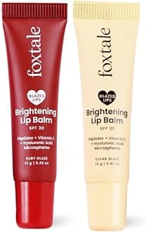 Foxtale SPF 30 Brightening Lip Balm for Dark Lips with Peptides & Vitamin C | Brightens Pigmented Lip | Hydrates Lips | SPF Lipbalm | Tinted Lip Balm | Pack of 2 | Ruby & Clear Glaze 24gm