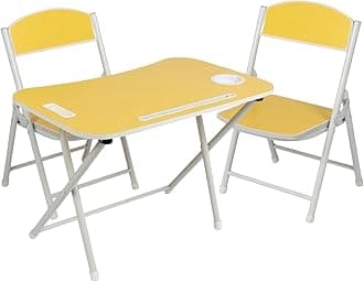 The Tickle Toe Kids Foldable Table and Chair Set | 1 Table + 2 Chairs | Study Play Dining Set for Toddlers Age 2-5 | MDF Top with Metal Frame | Portable & Compact | Made in India | Yellow