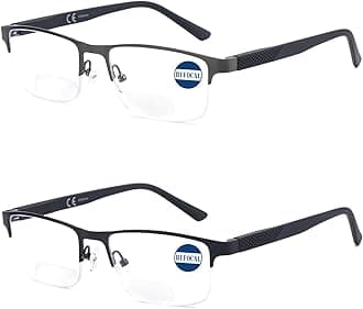 Missfive 2 Pack Mens Bifocal Reading Glasses, Blue Light Blocking Far Near Dual-use Readers, Durable Spring Hinge Quality Metal Frame Eyeglasses 1.5x, Black & Gunmetal