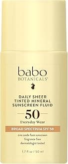 Babo Botanicals Daily Sheer Fluid Tinted Mineral Sunscreen Lotion SPF 50 With Non-Nano Zinc Oxide - Golden-Hued Tint, For Sensitive Skin - Fragrance Free & Ultra-Lightweight - 1.7 Fl. Oz.