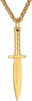 Punk Necklaces Stainless Steel 18K Gold Plated Large Hip Hop Dagger/Knife/Sword/Steampunk Gear/Large Razor Blade Pendant Necklace for Men Women, Chain 22-24 Inches