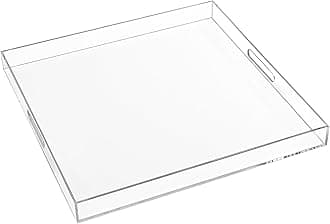 18×18 Inch Clear Acrylic Serving Tray with Handles Extra Large Ottoman Tray Decorative Tray Spill-Proof Coffee Table Space Saver Oversize Counter top Organizer Platter with Safe Edge