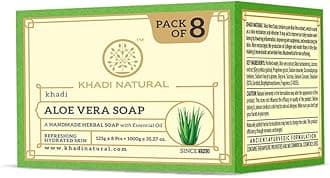 Khadi Natural Aloevera Handmade Soap| Healthier Skin| Natural Soap with Essential Oils| Suitable for All Skin Types | Pack of 8 (125g*8, 1000g)