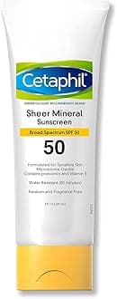 Cetaphil Sheer Mineral Sunscreen Lotion for Face & Body, 3 fl oz, 100% Mineral Sunscreen: Zinc Oxide & Titanium Dioxide, Broad Spectrum SPF 50, For Sensitive Skin