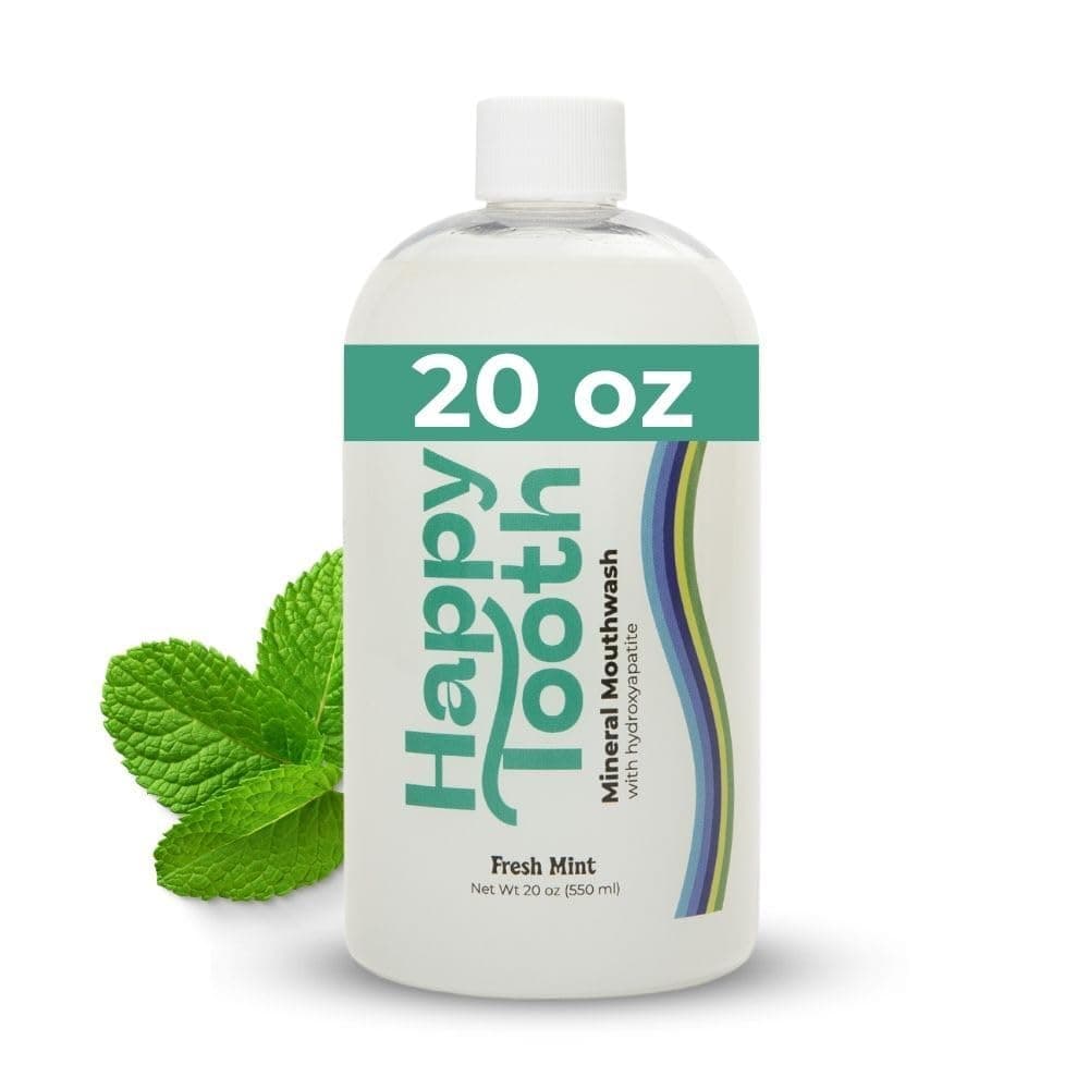 Happy Tooth Hydroxyapatite Mouthwash, Fluoride Free, Teeth Whitening, Remineralizing for Enamel Strength, Fresh Breath, Oral Microbiome Support, Dentist Formulated, Gentle Care, Fresh Mint, 20 Fl Oz