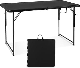 Byliable Folding Table 4 Foot Portable Heavy Duty Plastic Fold-in-Half Utility Table Small Indoor Outdoor Adjustable Height Folding with Carrying Handle, Camping and Party, Black