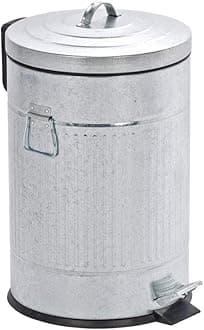 WENKO Step Trash Can with Lid and Pedal, Retro Metal Garbage Bin, for Bathroom, Kitchen, Office, Soft Close, 5 Gallon, 12.2 x 18.7 x 12.2 in, Gray