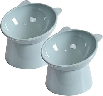 Tilted Elevated Cat Food Bowl - Cat Bowls Whisker Friendly Anti Vomiting Slanted Cats Feeding Bowls Cute Shallow Cats Bowl (2pcs/Blue)