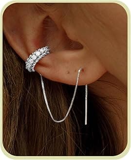 Huggie earrings for women 14k Dainty Gold Earrings Tassel Chain Drop Dangle Small Hoop Earrings Stud earrings for Women Teen Cubic Zirconia Sparkling Earrings Clip Womens earrings