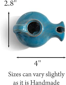 Herodian Blue Glazed Oil Lamp with Handle – Authentic Biblical Clay Candle Holder Replica from The Holy Land - Handmade Judaica & Christian Faith Gift with Certificate of Authenticity