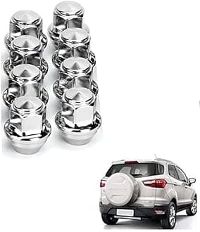 Chrome Plated Stainless Steel Anti-Rust Wheel Nuts Superior Chrome Finish Tensile Tested Compatible with Ford Ecosport, Fiesta, Figo and Endeavour (Pack of 8Pcs)