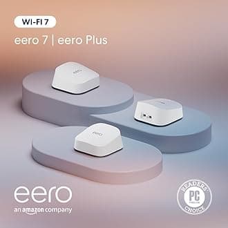 Amazon eero 7 with 1 month free eero Plus (auto-renews) - Supports internet plans up to 2.5 Gbps, Coverage up to 6,000 sq. ft., Connect 120+ devices, 3-pack