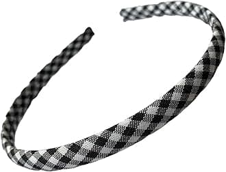 Gingham Hair Accessories for School Alice Band Slim Headband Scrunchy Clips (M&R Black White Gingham Slim Alice Headband)
