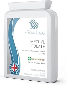 Methyl Folate 600µg - 90 Capsules as Quatrefolic 5-MTHF Supplement 6S-5-methyltetrahydrofolate – The 4th Generation of Folate a Highly bioactive Form of Folic Acid/Vitamin B9 – Made in The UK