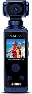 Minolta 4K Ultra HD Pocket Camcorder – WiFi Enabled Action Camera with 16MP Photos, 170° Wide Angle Lens, 270° Rotating Head, Slow Motion, 1.3-inch Display - 16GB Card & Waterproof Case (Blue)