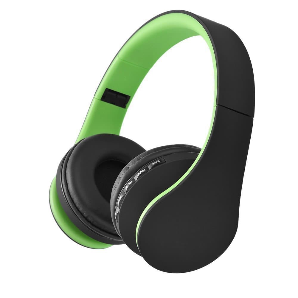 Over-Ear Wireless Headphone,WONFAST Foldable 4 in 1 Bluetooth and Wired Stereo Hands-Free Calling Headset with Microphone for iPhone Samsung,Support FM Radio,MP3 Player (Black + Green)