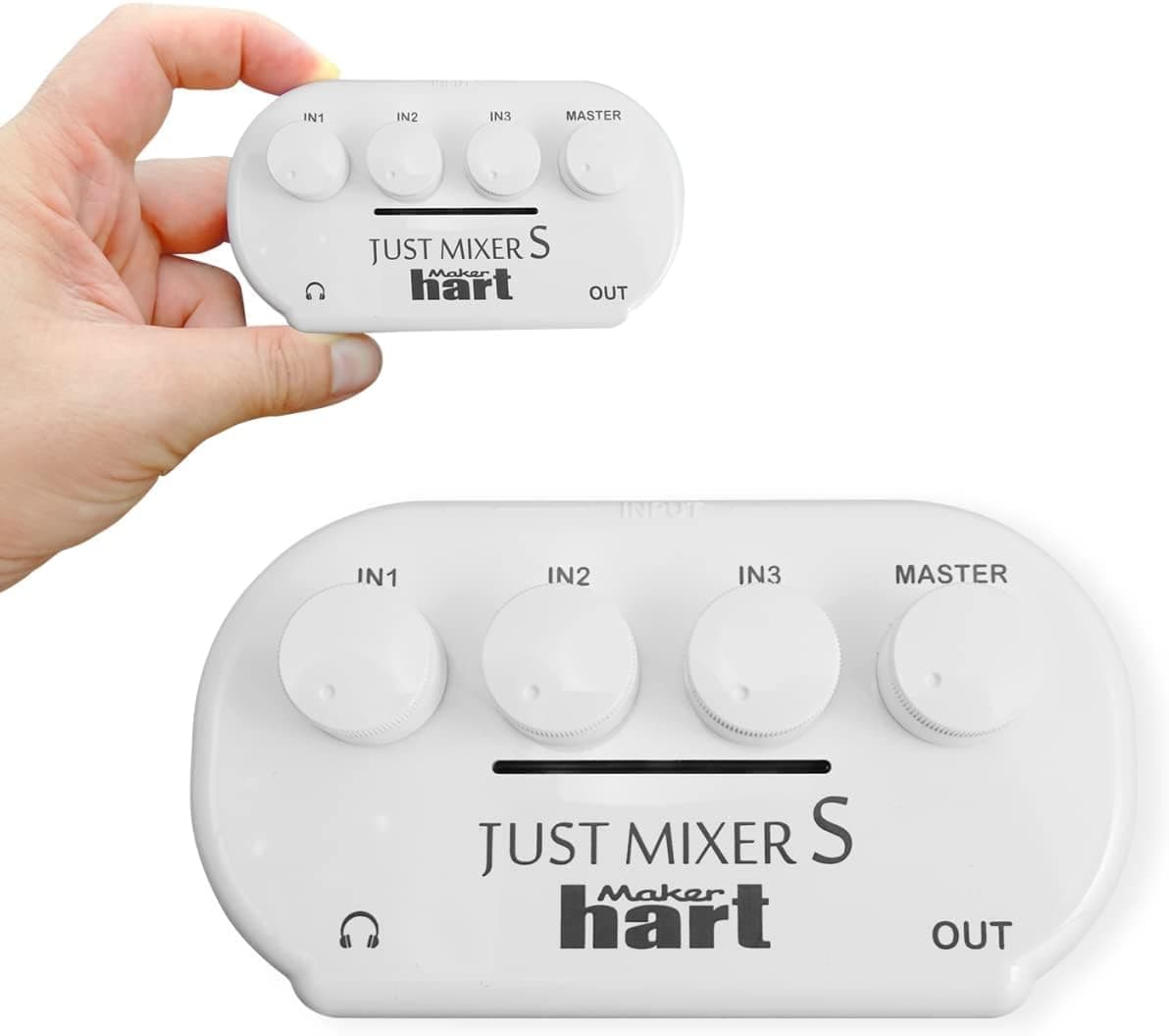 Maker hart Just Mixer S - 3 Channels 3.5mm Stereo Input/Output Mini Audio Mixer Battery/USB Powered Portable Pocket Audio Mixer