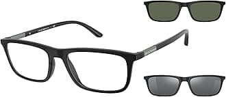 Emporio Armani Men's Ea4160 Prescription Eyewear Frames with Two Interchangeable Sun Clip-ons Rectangular