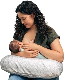 Boppy Nursing Pillow – Cream Retro Squiggles – Larger, More Supportive Pillow for Breastfeeding & Bottle Feeding – Firmer Fill, Higher Lift, Larger Area Than Original Nursing Pillow
