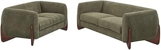 SHINE WOOD ART Boucle Upholstered 5-Seater Sofa and Loveseat Olive Green
