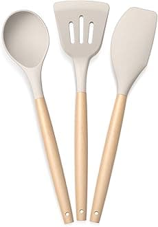 PANCA Silicone Non Stick Spatula Set of 3,Non Stick Serving Spoon | Silicone Spatula Set for Cooking and Serving | Kitchen Tool (White,Set of 3 Piece)