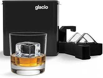glacio Whiskey Ice Cubes Mold – Crystal Clear, Dilution-Free, Directional Freezing – Easy Removal, 2 Black Silicone Square Ice Cube Trays (2 Pieces)