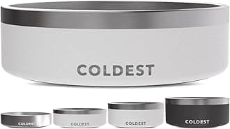 Coldest Dog Bowl - Anti Rust Metal, Non Slip, 3 Layers Insulated Stainless Steel Dog Bowls - Spill Proof & Heavy Duty - Water Bowl for Dogs, Cats & Pets, Dish Washer Safe (42 oz, Epic White)