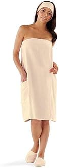 Boca Terry Womens Spa Wrap - 100% Cotton Spa, Shower, Bath and Gym Towel w Snaps, Towel Wrap for Women, Ecru, Medium/Large