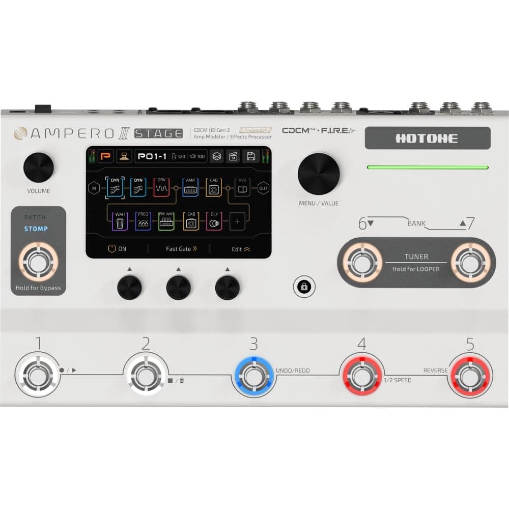 Multi-Effects Pedal Processor Touch Screen Guitar Bass Amp Modeling IR Cabinets Simulation Dual Effect Chains with FX Loop MIDI I/O Stereo OTG USB Audio Interface Ampero II Stage