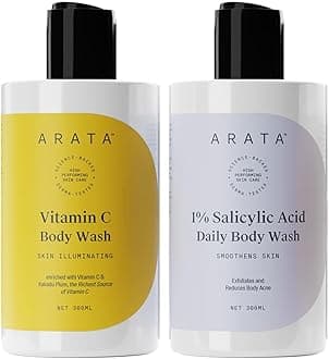 Arata Vitamin C & Salicylic Acid Body Wash Combo | Smooth, Glowing Skin | Prevents Bacne, Dark Spots & Pigmentation | Long-Lasting Fragrance | Paraben & Silicone-Free | Pack of 2, 600ml