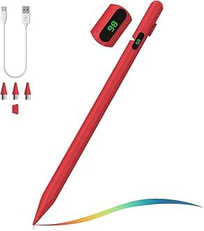 MoKo Stylus Pen for Touch Screen, Active Universal Stylus Pen Compatible with iPad/iPhone/Samsung and Other iOS/Android Smartphone and Tablet Devices Tablet Pen with Power Display, Red