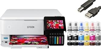 Epson EcoTank Photo ET-8500 All-in-One Wireless Color Supertank Printer with Scanner and Copier - Print Scan Copy Fax- Auto 2-Sided Printing - White-Bundle with Ahaghug Printer Cable.