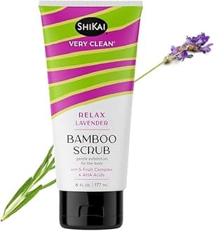 ShiKai Very Clean Bamboo Body Scrub (Relax Lavender, 6 oz) | Gentle Hydrating & Exfoliating Skin Cleanser | With 5 Fruit Complex & AHA Acids